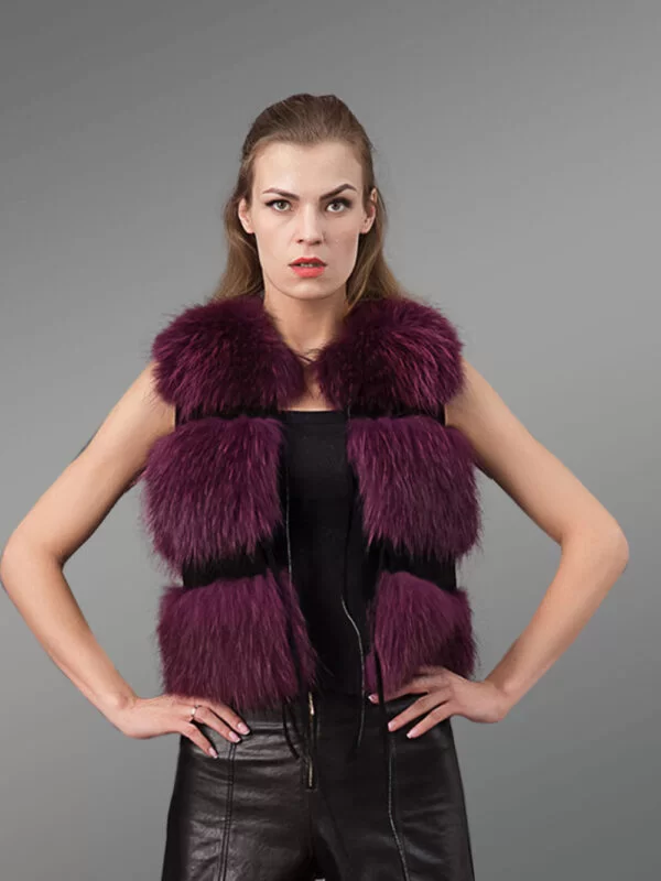 Real Fox Fur Winter Vest in Burgundy