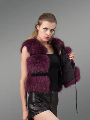 Real Fox Fur Winter Vest in Burgundy