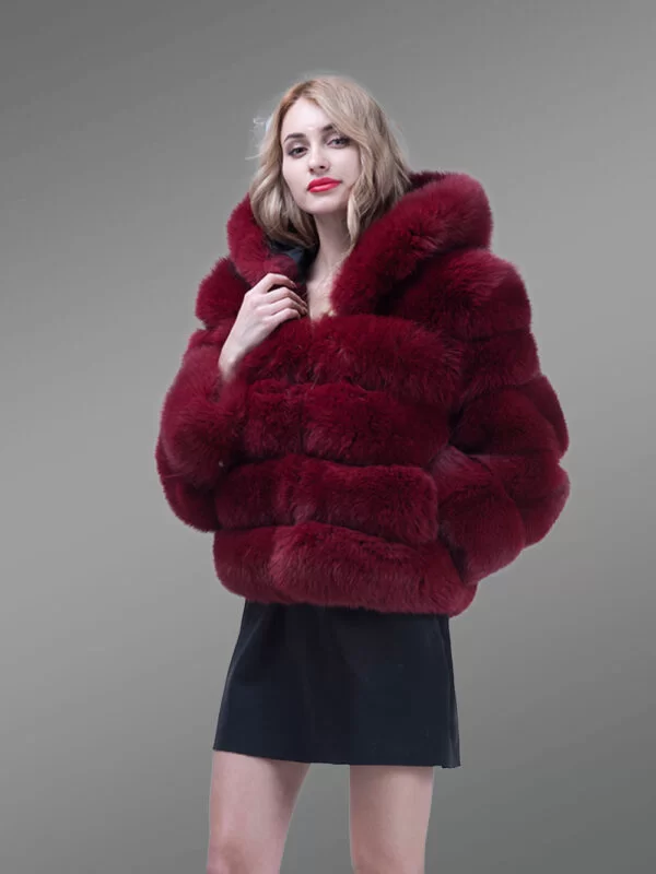 wine hue real fox fur paragraph winter coat