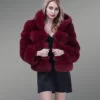 wine hue real fox fur paragraph winter coat