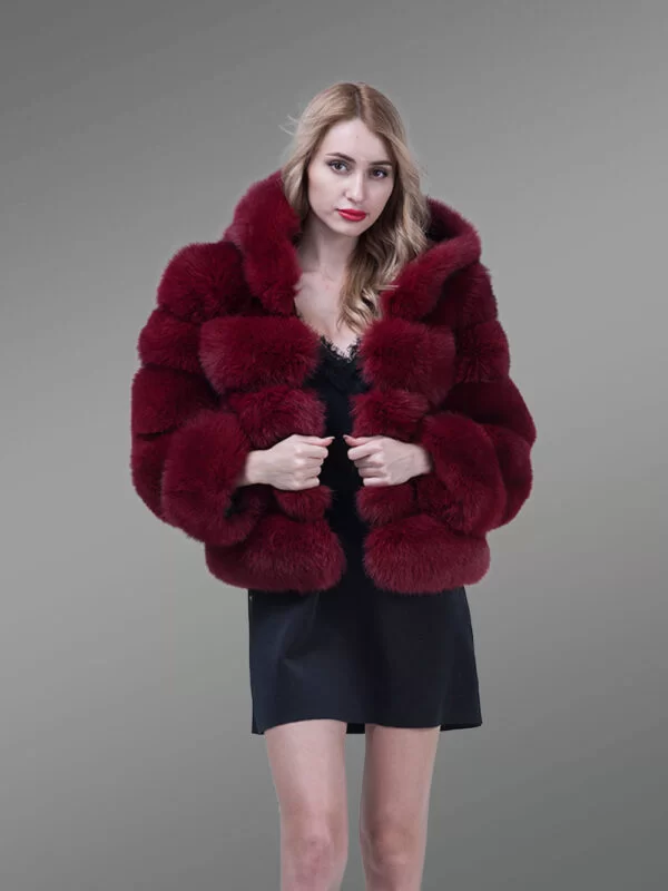 wine hue real fox fur paragraph winter coat