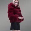 wine hue real fox fur paragraph winter coat