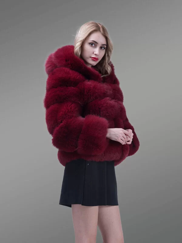 wine hue real fox fur paragraph winter coat
