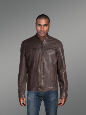 Original Leather Moto Jacket in Coffee