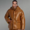 Real Leather Bomber Jacket in Tan