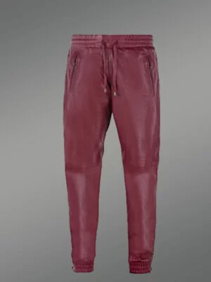 Leather Joggers in Wine