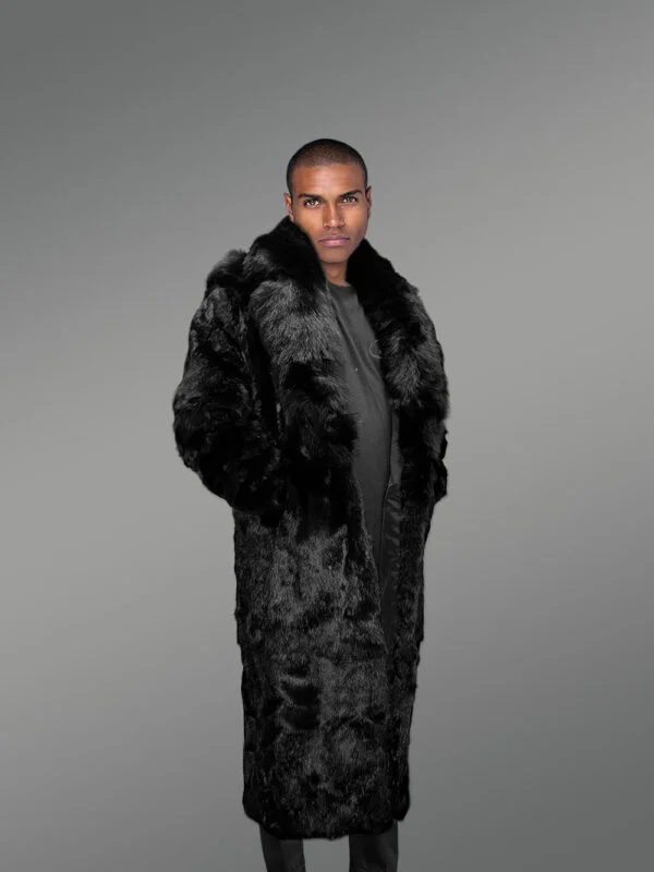 Full Length Black Authentic Rabbit Fur Coat with a Hood - Image 6