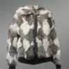 Geometric Rabbit Fur Bomber for Women front side view