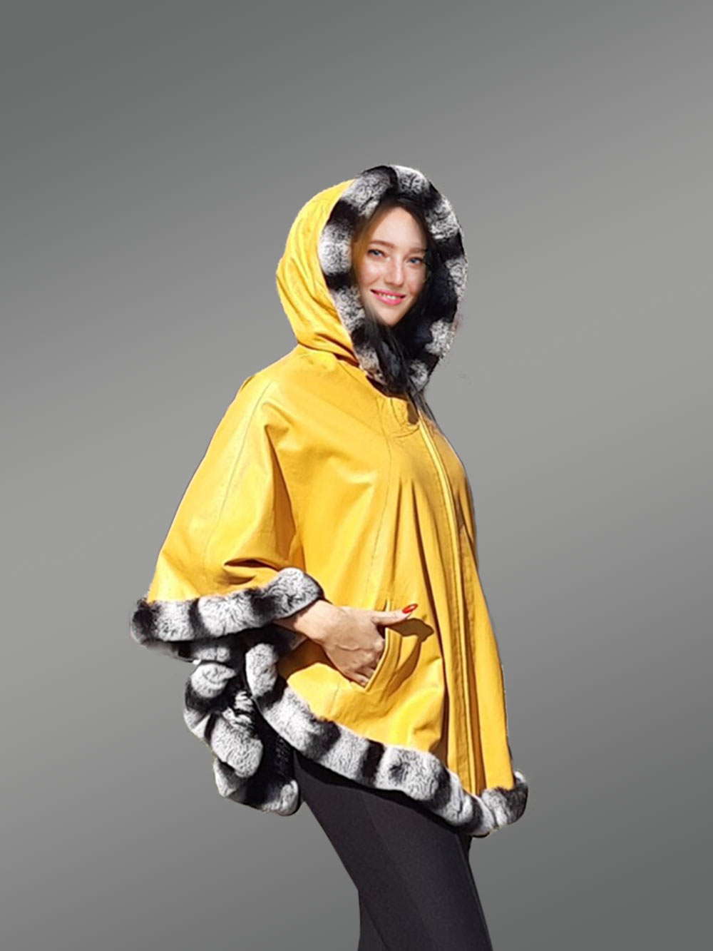 WINDSOR Cape with Black Faux Chinchilla Trim