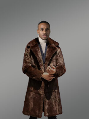 Rabbit Fur Long Coat Men in Double Section Lining Texture