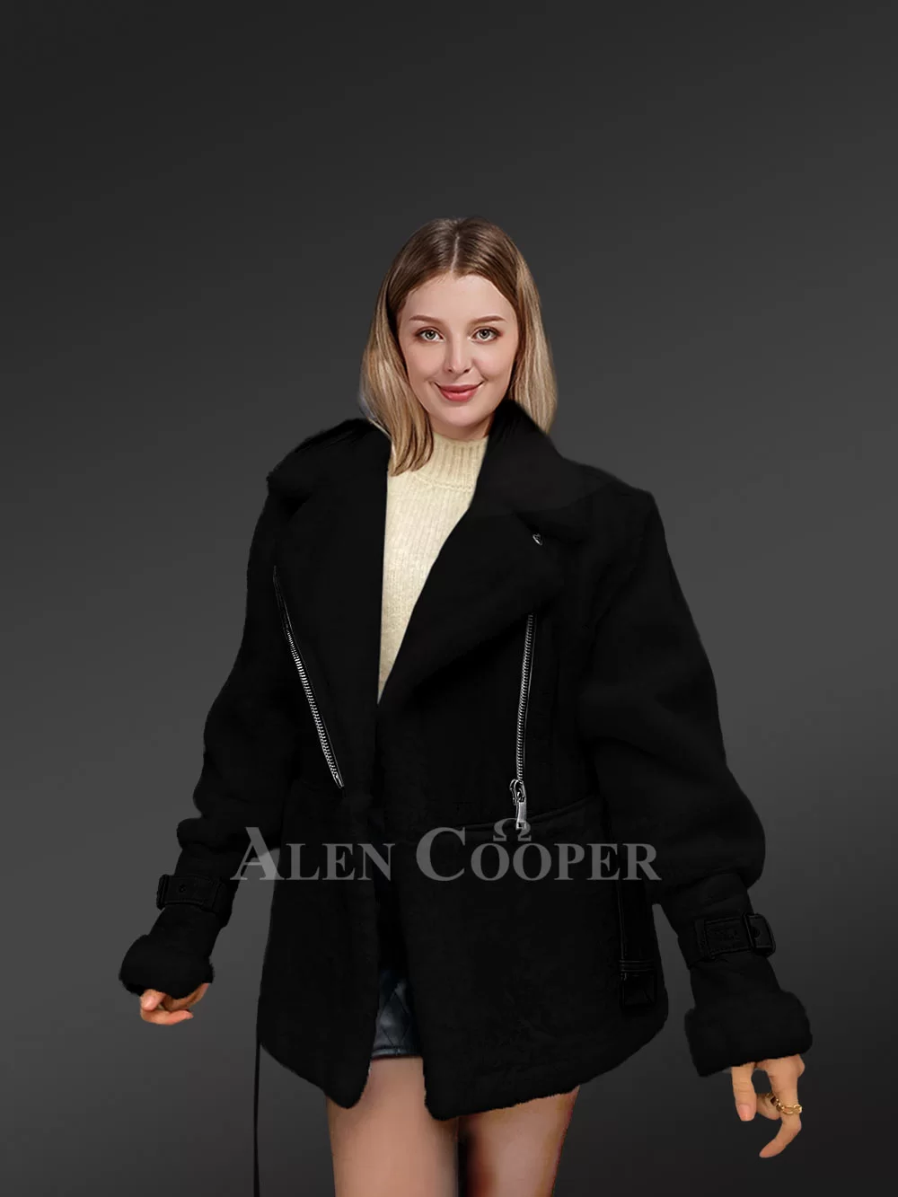 Shearling Military Jacket for Women