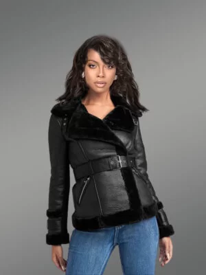 Double Breast Shearling Jacket with Belt