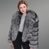 Women Lapel Collar Silver Fox fur Coat