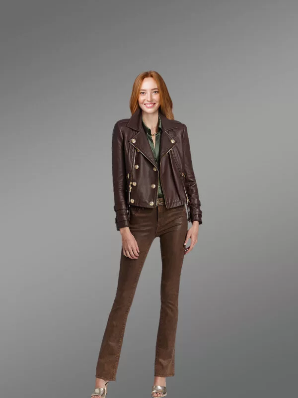 Belted Double Breast Biker Jacket with Zippers and Buttons - Image 4