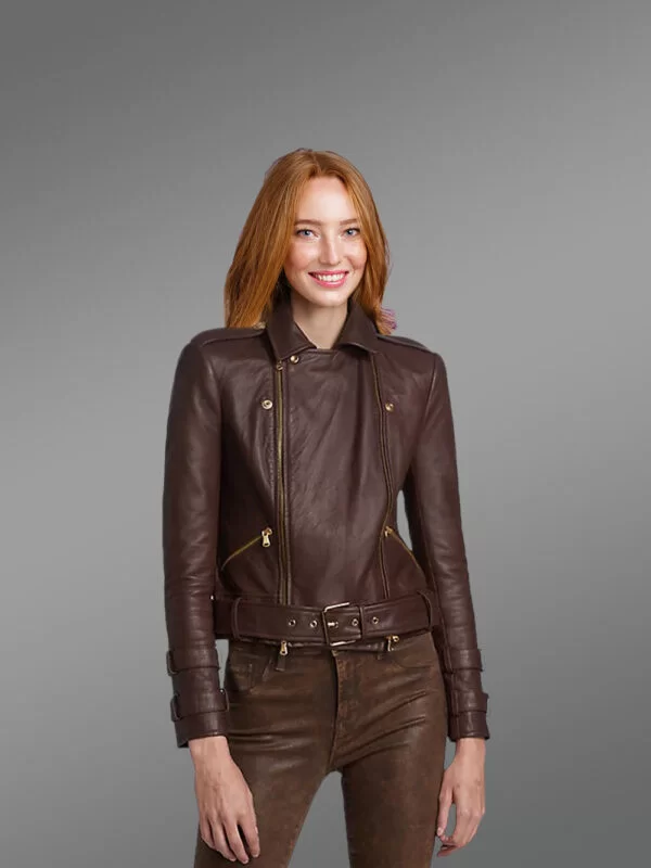 Belted Double Breast Biker Jacket with Zippers and Buttons - Image 3