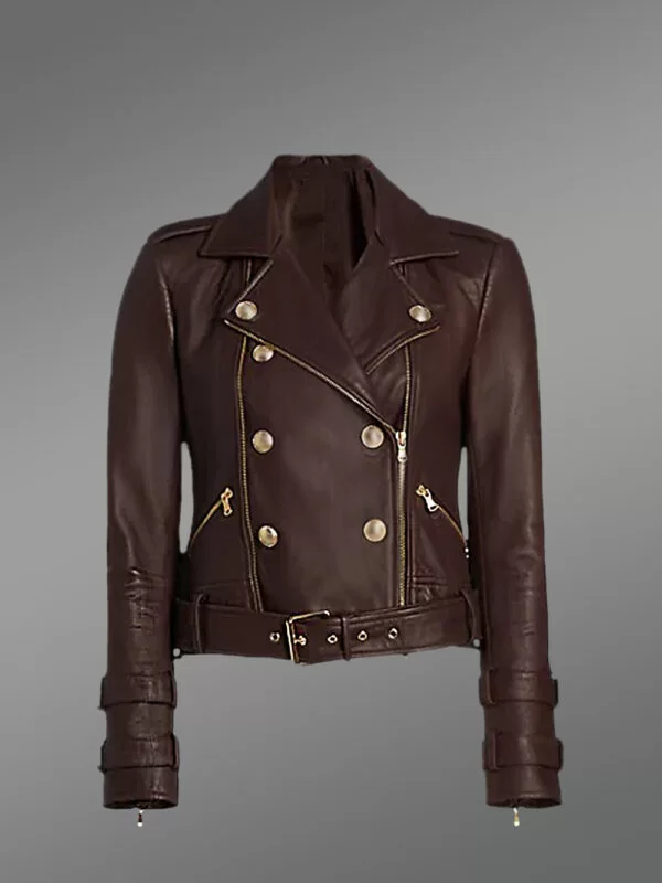 Belted Double Breast Biker Jacket with Zippers and Buttons - Image 5