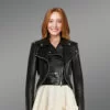 Dressy Crop Leather Jacket in Black women
