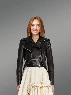Dressy Crop Leather Jacket in Black women