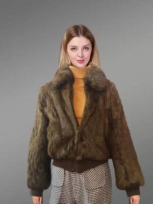 Stylish Real Rabbit Fur Bomber For Womens close view