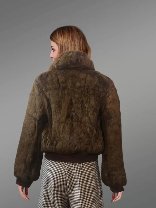 Stylish Real Rabbit Fur Bomber For Womens backside view