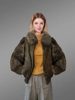 Stylish Real Rabbit Fur Bomber For Womens