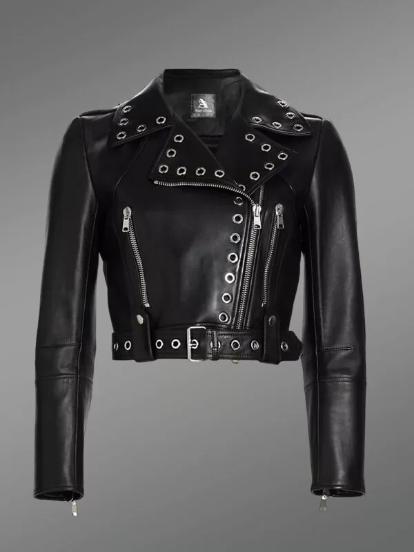 Metallic Crop Leather Jacket Front view