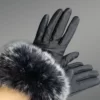 Leather Glove With Fox Fur Cuff For Womens