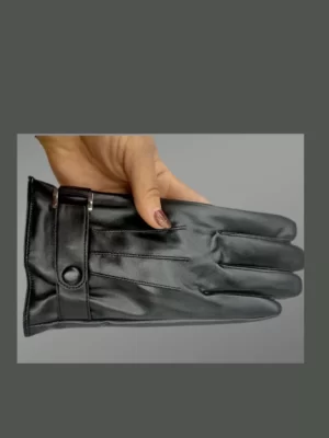 Real Leather Glove With Button Closure