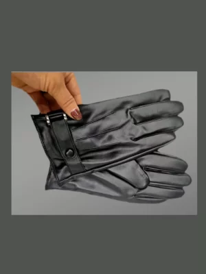 Real Leather Glove With Button Closure