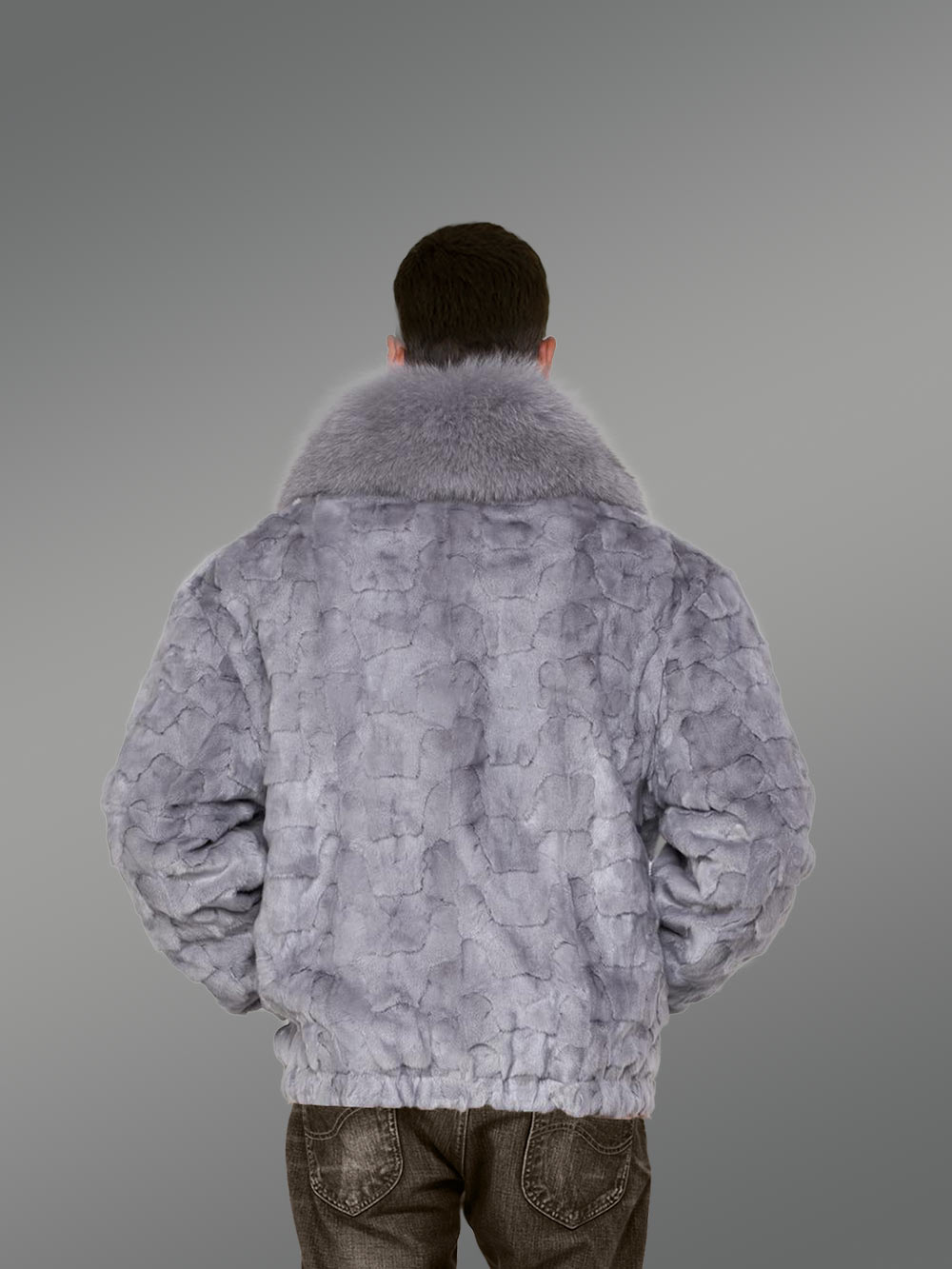 Women Blue Fur Front Button Hooded Jacket