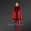 Shearling Calla Coat in Cherry Red