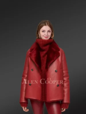 Shearling Calla Coat in Cherry Red