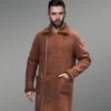Winter Brown Fur Leather Long Trench Overcoat
