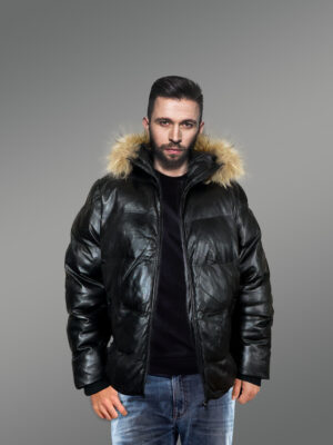 All Goose Down Leather Bomber Jacket