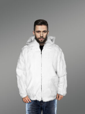 Men Rabbit Fur Coat in White