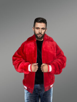 Sheepskin Mouton Varsity Jacket in Red