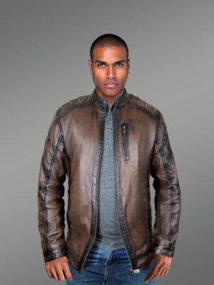 Leather Motorcycle Studded Jacket for Men