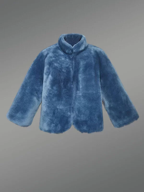 Shearling Crop Coat in Blue (2)