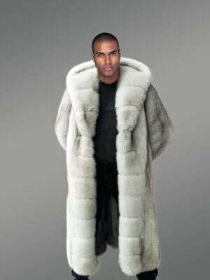 Men's Long Length Fox Fur Coat in White