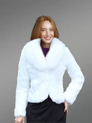 Women’s Rabbit Blazer with Fox Fur Collar Accent