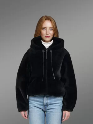 Women’s Shearling Bomber Jacket with Hood