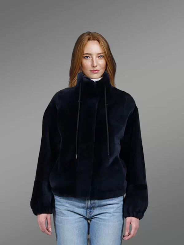 Women’s Shearling Bomber Jacket with Turtle Neck