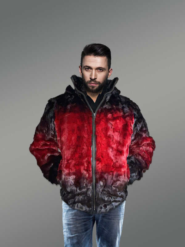 Mens Mink Bomber with Hood in a Vivid Color Combination