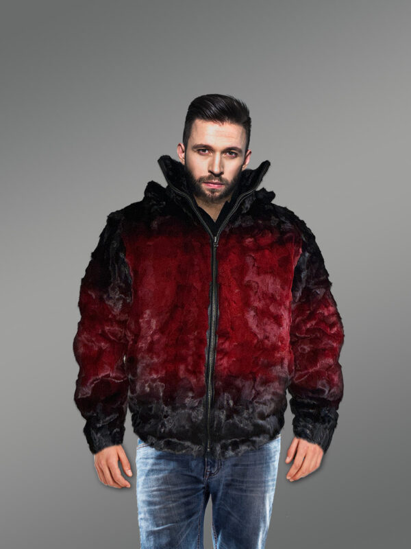 Mens Mink Bomber with Hood in a Vivid Color Combination - Image 3