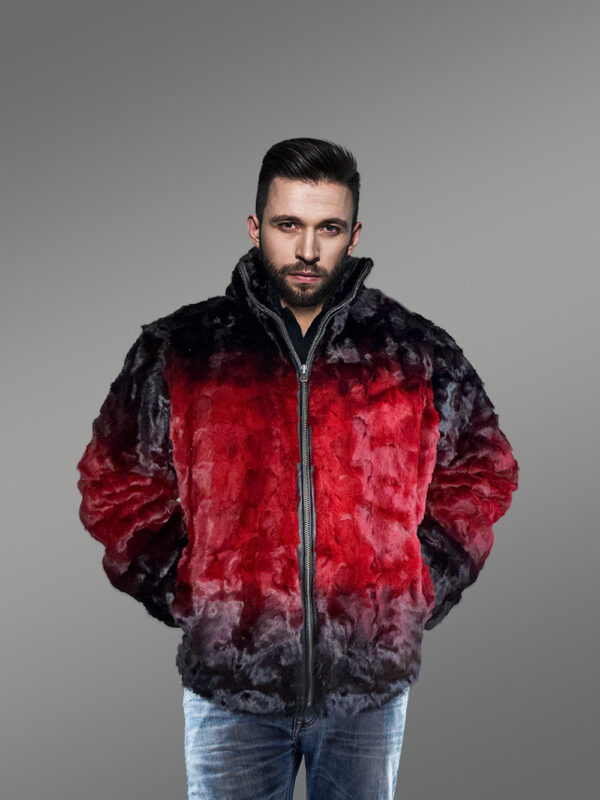 Mens Mink Bomber with Hood in a Vivid Color Combination - Image 2