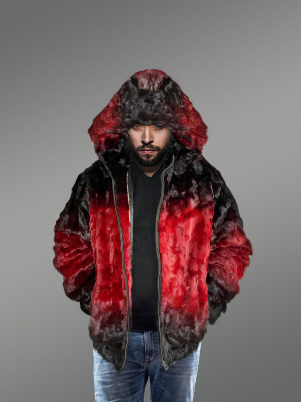 Mens Mink Bomber with Hood in a Vivid Color Combination - Image 4