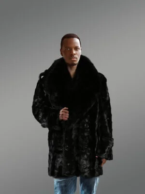 mens mink pea coat with fox fur