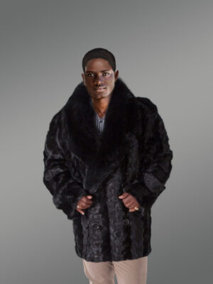 Mens Mink with Fox Fur Pea Coat – Perfect Fusion of Elegance & Comfort