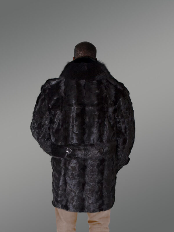 Mens Mink with Fox Fur Pea Coat – Perfect Fusion of Elegance & Comfort - Image 2
