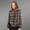 Blue Iris Mink Bomber Jacket for Women